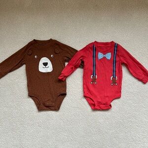 Carter's Brown Bear and Red Bowtie Bodysuits